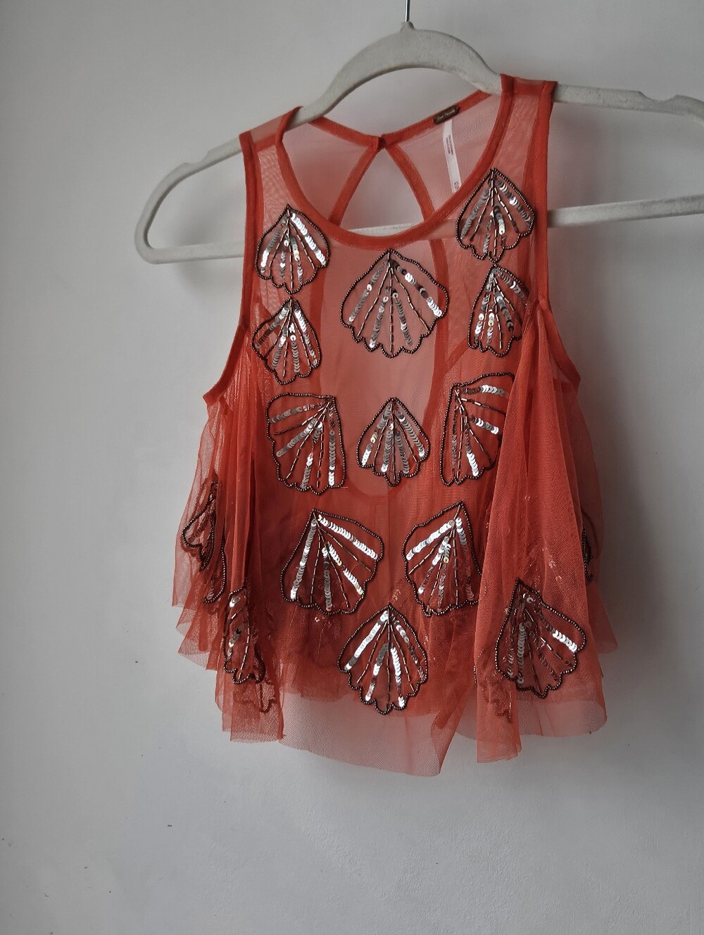 Nwt Free People Tulsa Flame Red Mesh Swing Tank - Picture 3 of 13